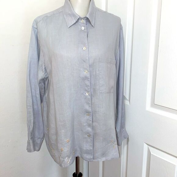 DKNY Pure Linen Embroidered Long Sleeves Shirt - Picture 3 of 6